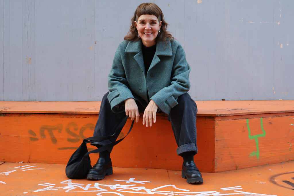 Nähbeispiel aus unserer recycelten Wolle als Mantel No81 von Trendschnitt