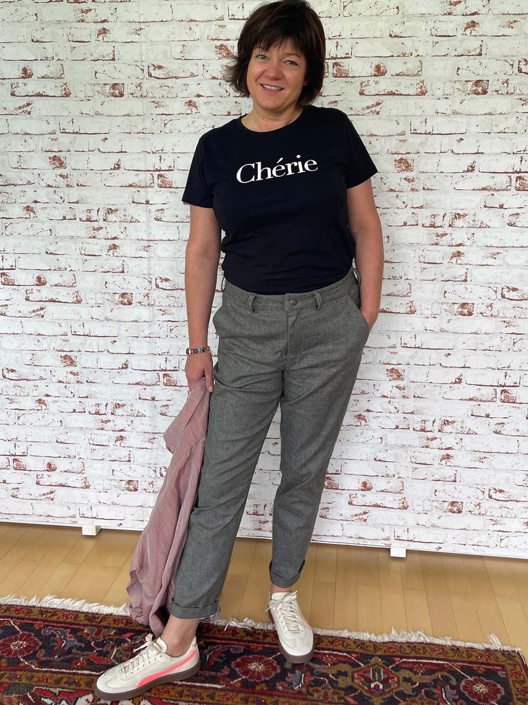 Nähbeispiel von unserem Denim in Khaki 