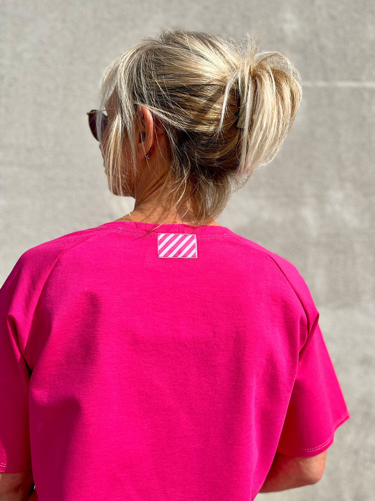 Nähbeispiel von unserem Romanit Jersey in der Farbe Pink 