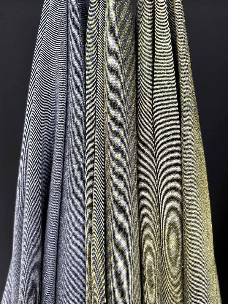 Kombinationsmöglichkeit vom Wolle-Leinen-Mix als Streifen und Uni in Gelb und Grau