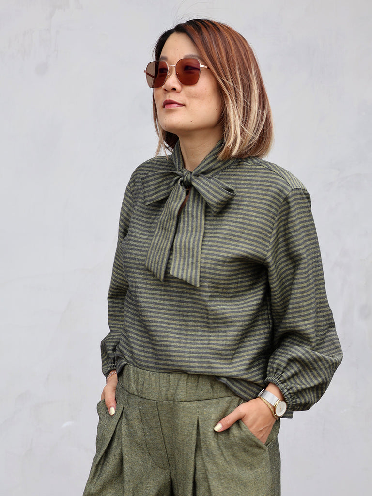 Nähbeispiel aus unserem Wolle-Leinen-Mix als Bluse und Hose 