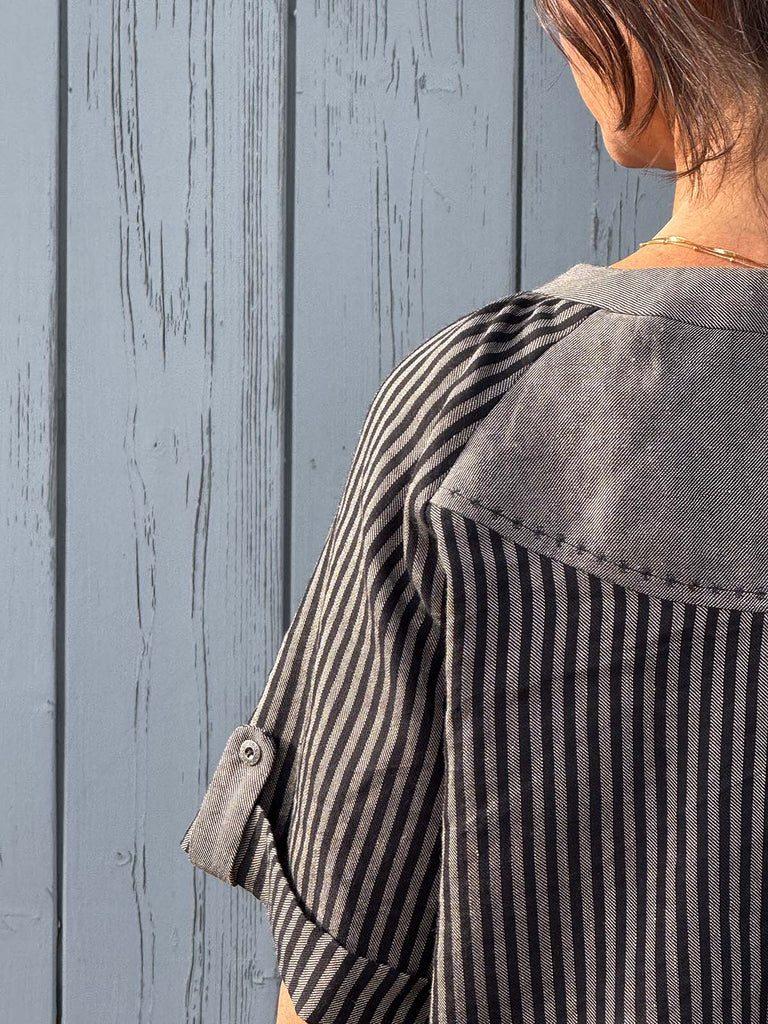 Nähbeispiel vom Wolle-Leinen-Mix in Beige/Schwarz