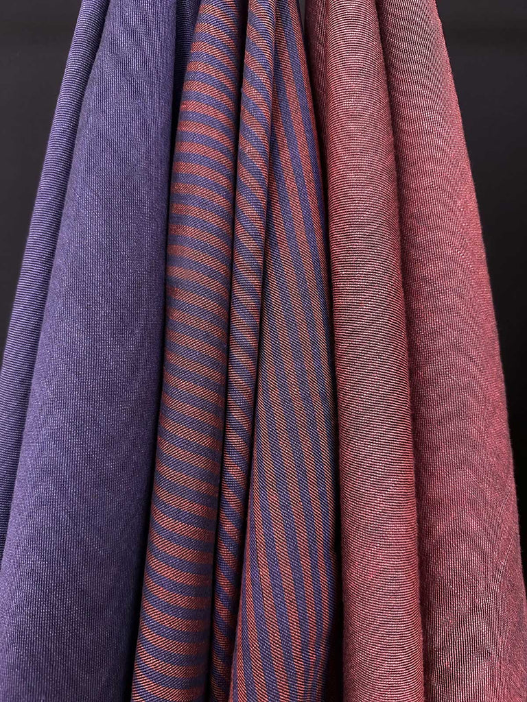 Kombinationsmöglichkeit von unserem Wolle-Leinen-Mix als Uni und Streifen in verschiedenen Farben