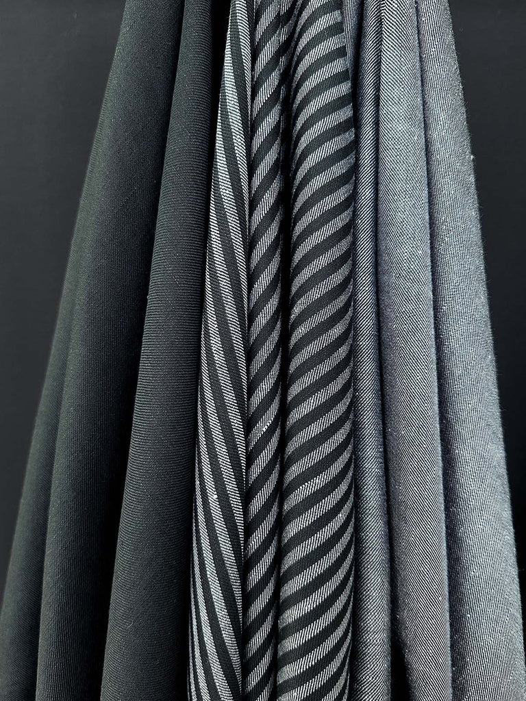 Kombinationsmöglichkeit unseres Wolle-Leinen-Mix in als Uni und Streifen in den Farben Schwarz und Grau