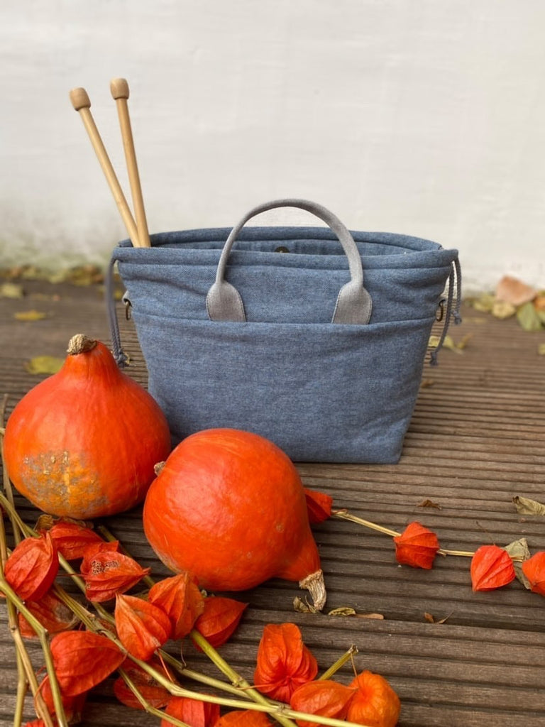 Nähbeispiel des Abseitenfischgrats als Projekttasche von Springi