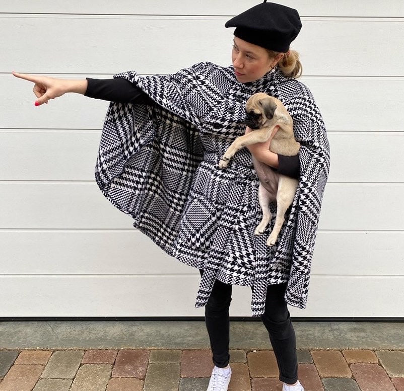 Nähbeispiel vom German Tweed Glencheck als Maxikaro in Schwarz/Weiß nach einem Schnittmuster von Vogue